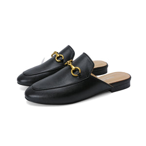 Urbane Genuine Leather Mules with Buckle by Nostalgia Fashion New York