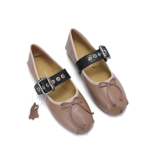 Elegance Genuine Lambskin Buckle Ballet Flats by Nostalgia Fashion New York