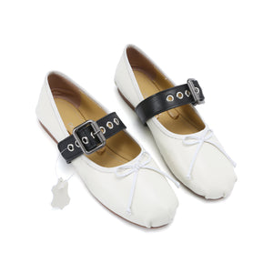 Elegance Genuine Lambskin Buckle Ballet Flats by Nostalgia Fashion New York