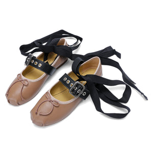 Elegance Genuine Lambskin Buckle Ballet Flats by Nostalgia Fashion New York