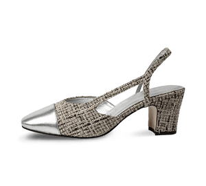 Two Tone Silver Toe Block Heel Slingback Sandals - Kaitlyn Pan Shoes