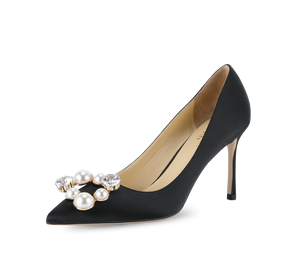 Pearl Buckle Satin Pumps - Kaitlyn Pan Shoes