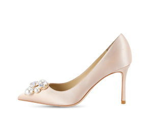 Pearl Buckle Satin Pumps - Kaitlyn Pan Shoes