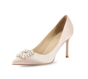 Crystal Pearl Buckled Satin Pumps - Kaitlyn Pan Shoes