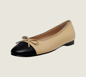 Lambskin Two Tone Bow Ballet Flats - Kaitlyn Pan Shoes