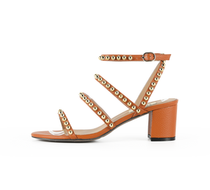 Kaisley Genuine Leather Studded Block Heel Caged Sandals - Kaitlyn Pan Shoes