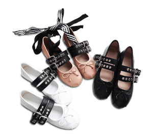 Rina Buckled Lace-up Ballet Flats - Kaitlyn Pan Shoes