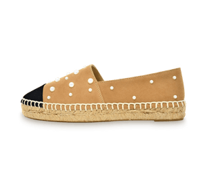 Valerie Suede Espadrille Slip-On with Pearls - Kaitlyn Pan Shoes