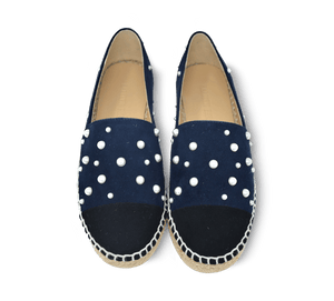 Valerie Suede Espadrille Slip-On with Pearls - Kaitlyn Pan Shoes